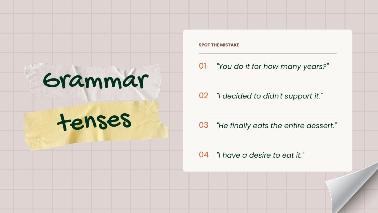 Slide du live : Spot the mistake, grammaire